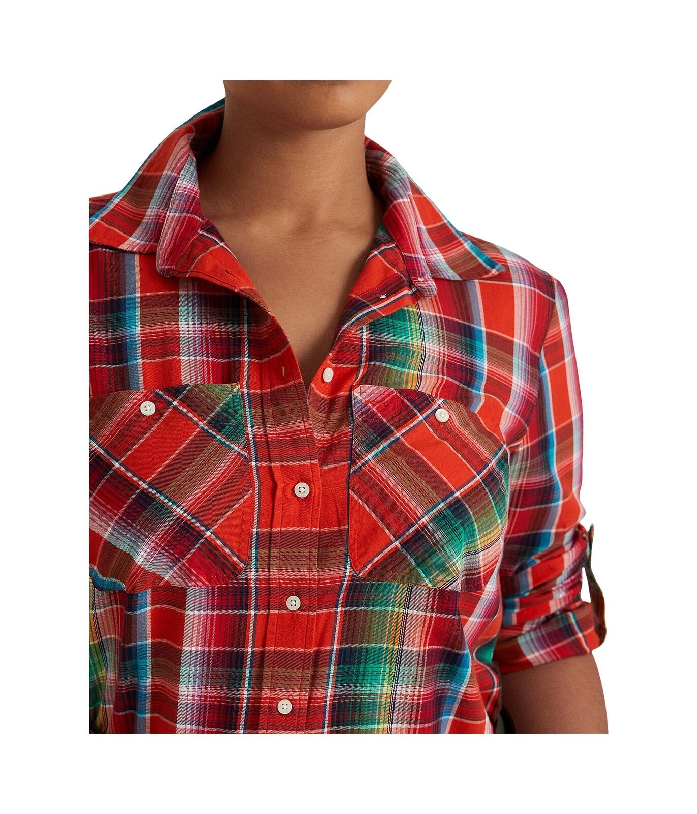 Camisa Ralph Lauren Feminina Algodão Madras Laranja Tamanho 3X