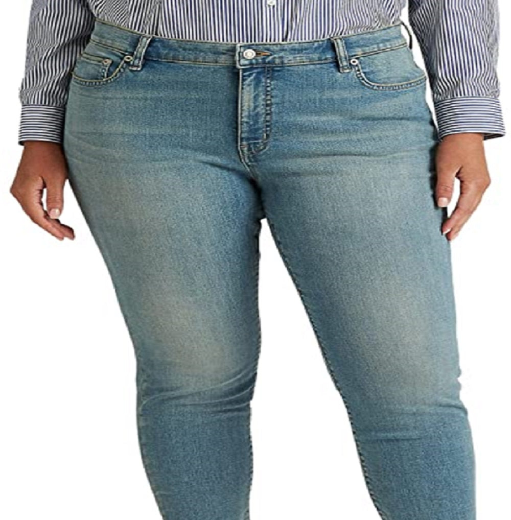 Calça jeans skinny Ralph Lauren feminina de cintura alta, azul, tamanho 16W