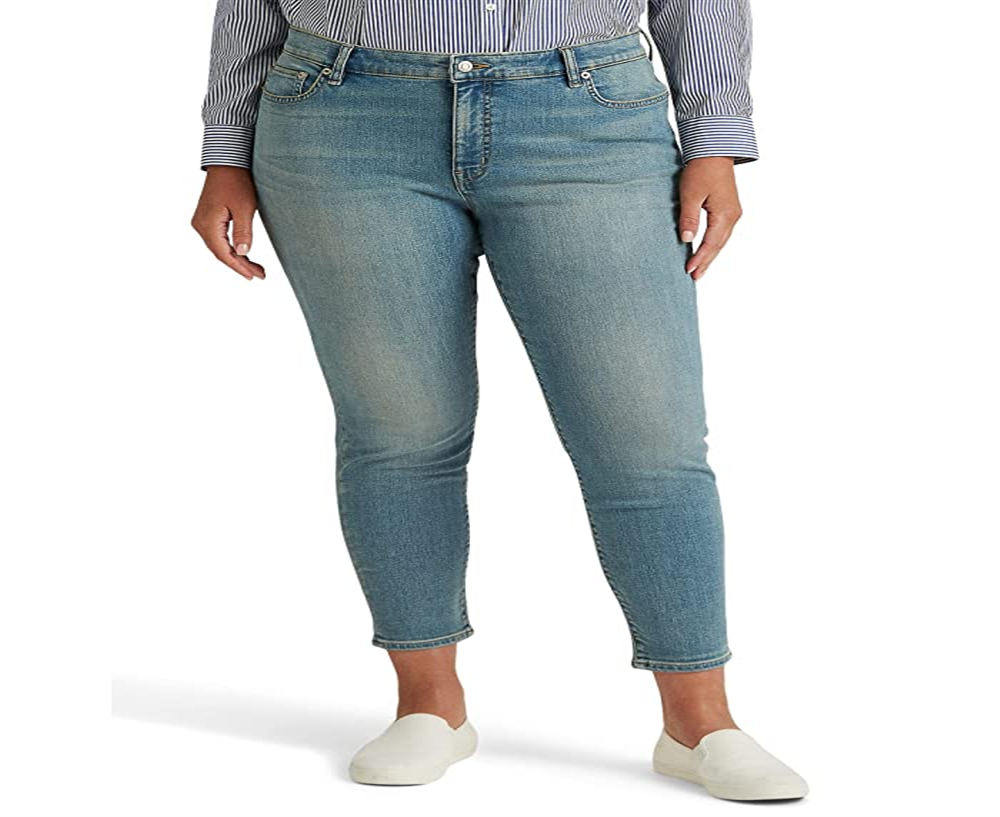 Calça jeans skinny Ralph Lauren feminina de cintura alta, azul, tamanho 22W