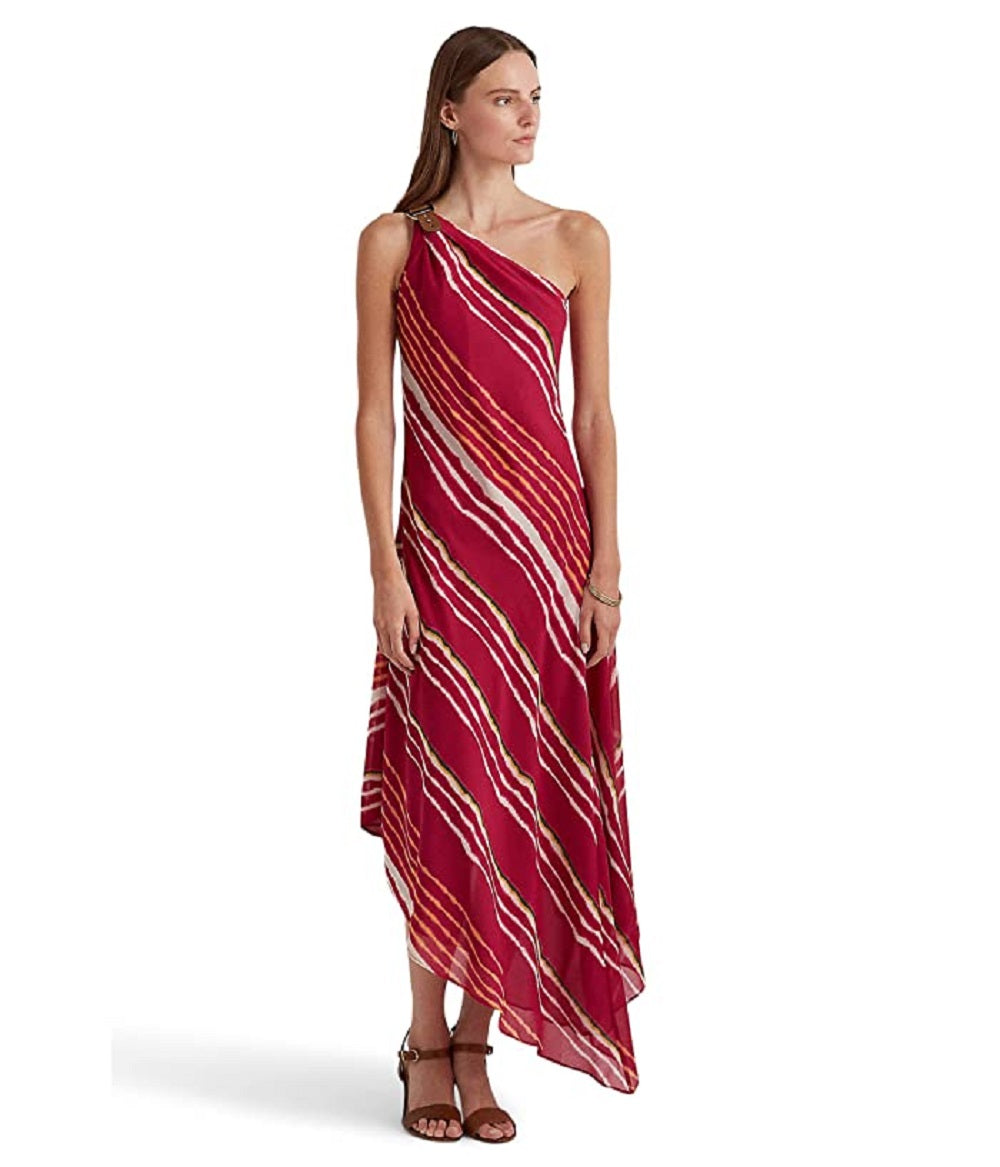 Vestido Ralph Lauren Feminino Listrado Um Ombro Crinkled Georgette Tamanho Sortido 8