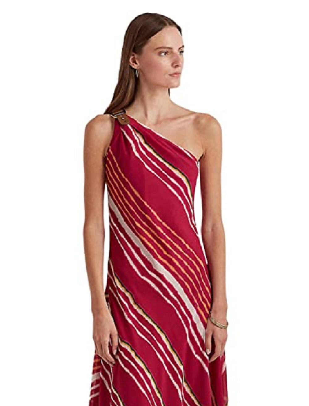 Vestido Ralph Lauren Feminino Listrado Um Ombro Crinkled Georgette Tamanho Sortido 8