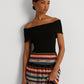 Ralph Lauren Feminino Manga Curta Canelada Ombro a Ombro Festa Top Preto Tamanho XXG