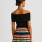Ralph Lauren Feminino Manga Curta Canelada Ombro a Ombro Festa Top Preto Tamanho XXG