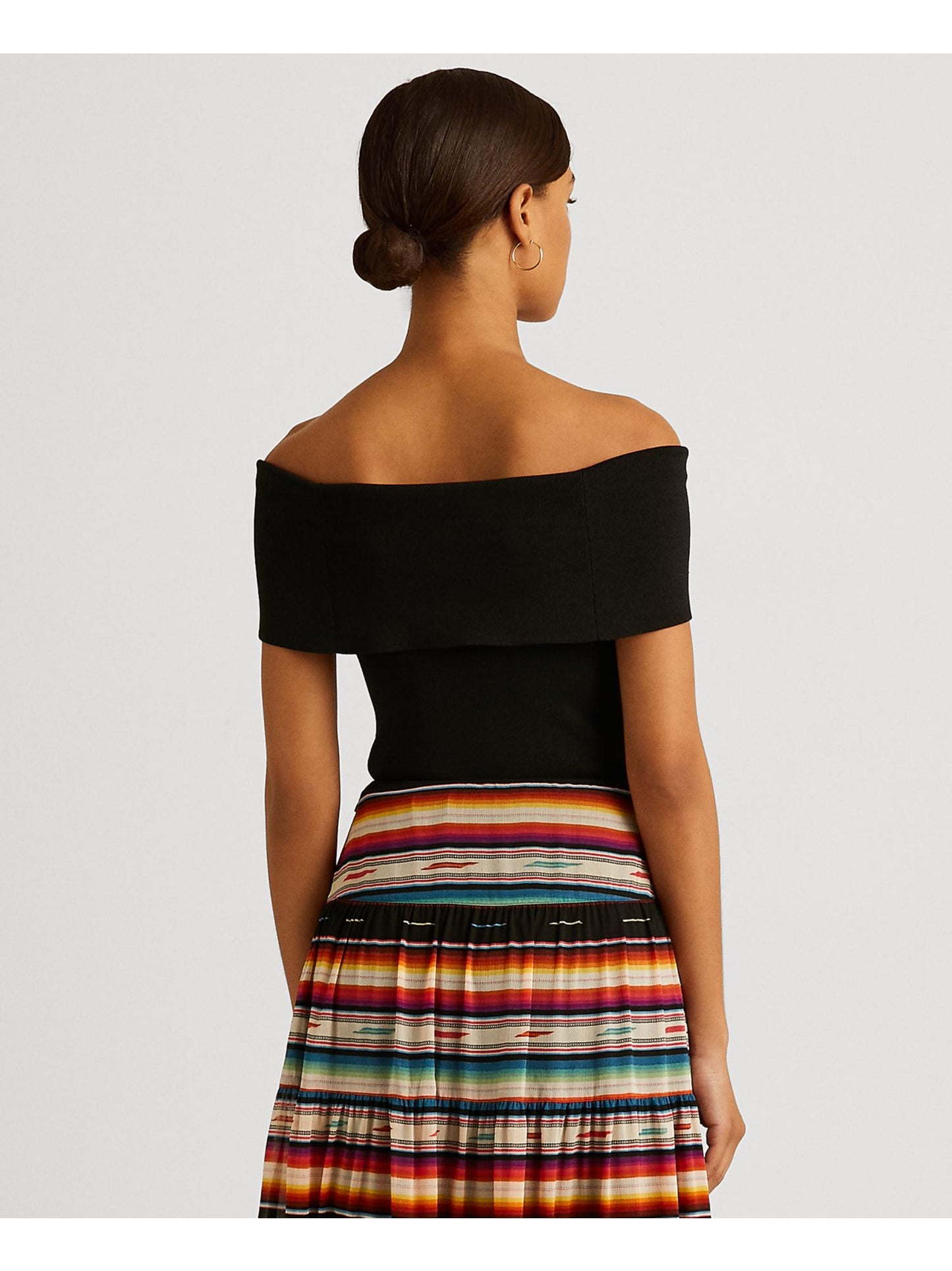 Ralph Lauren Feminino Manga Curta Canelada Ombro a Ombro Festa Top Preto Tamanho XXG