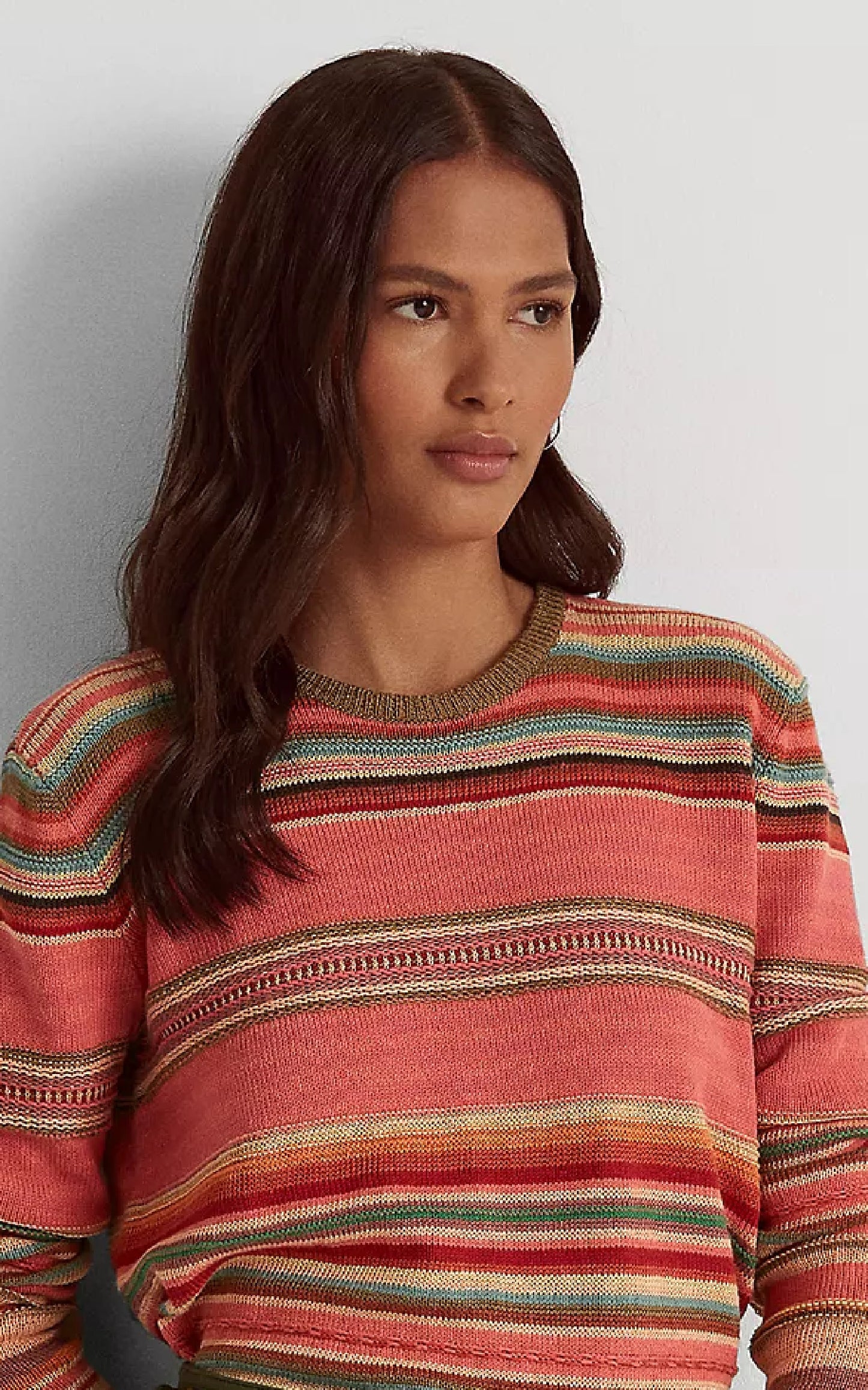 Suéter feminino listrado de algodão misto Ralph Lauren, tamanhos variados, pequeno