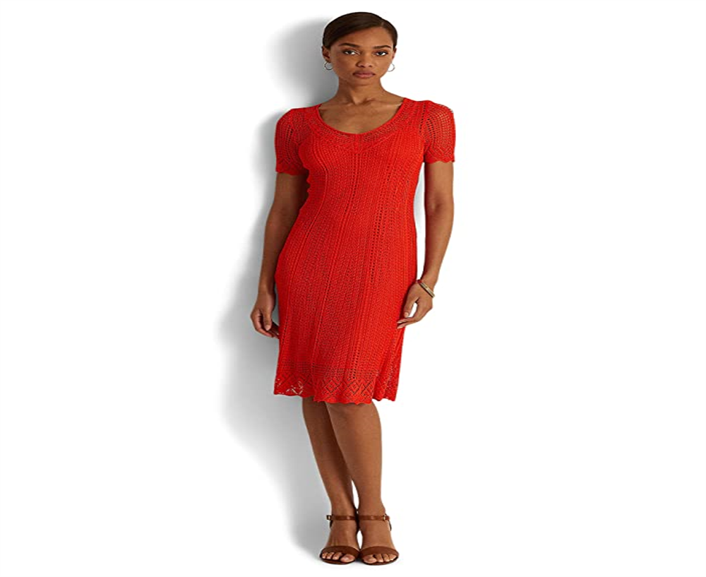 Vestido Ralph Lauren Pointelle Manga Curta Feminino Laranja Tamanho Pequeno