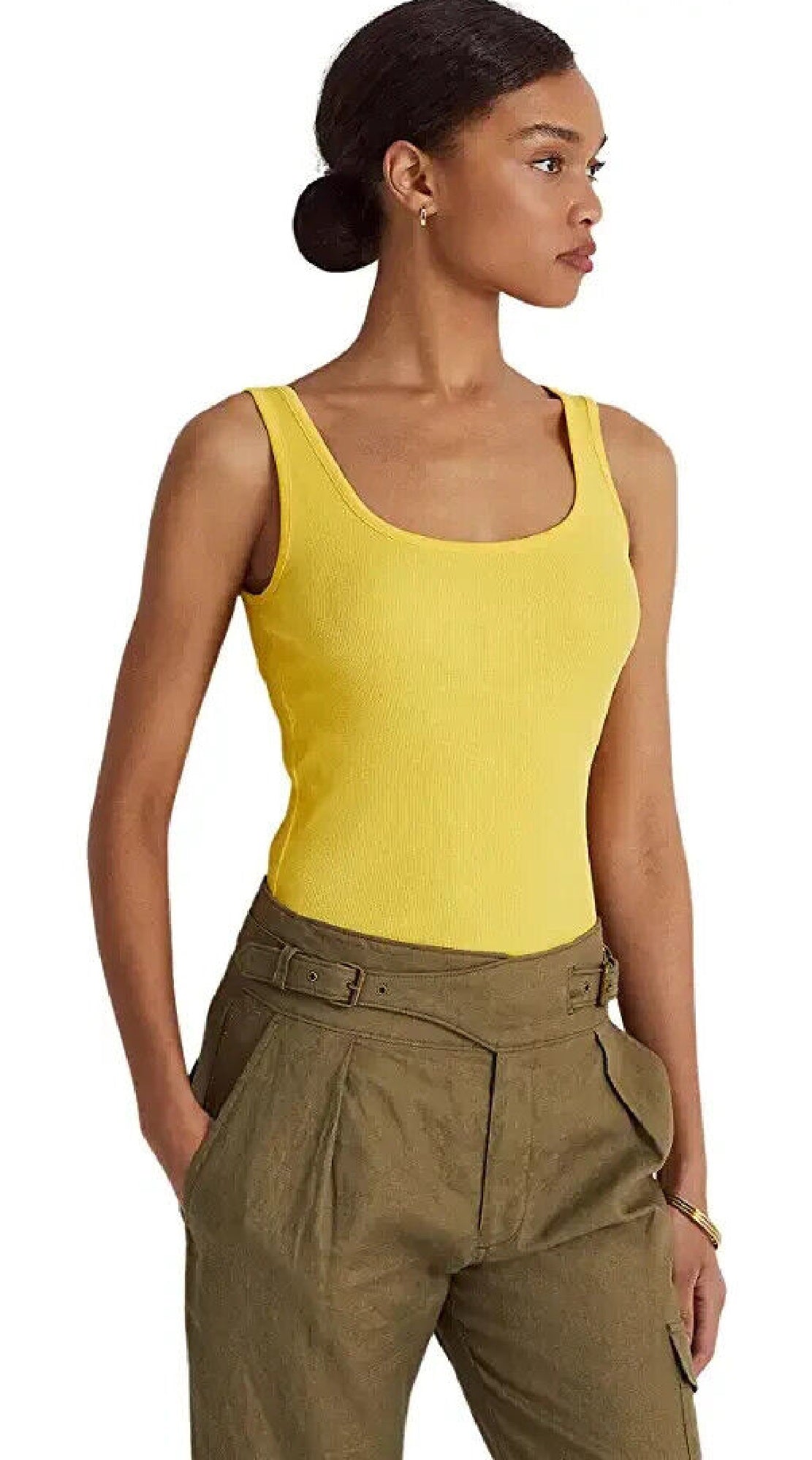Camiseta regata feminina Ralph Lauren Cotton Blend, amarela, tamanho X-G