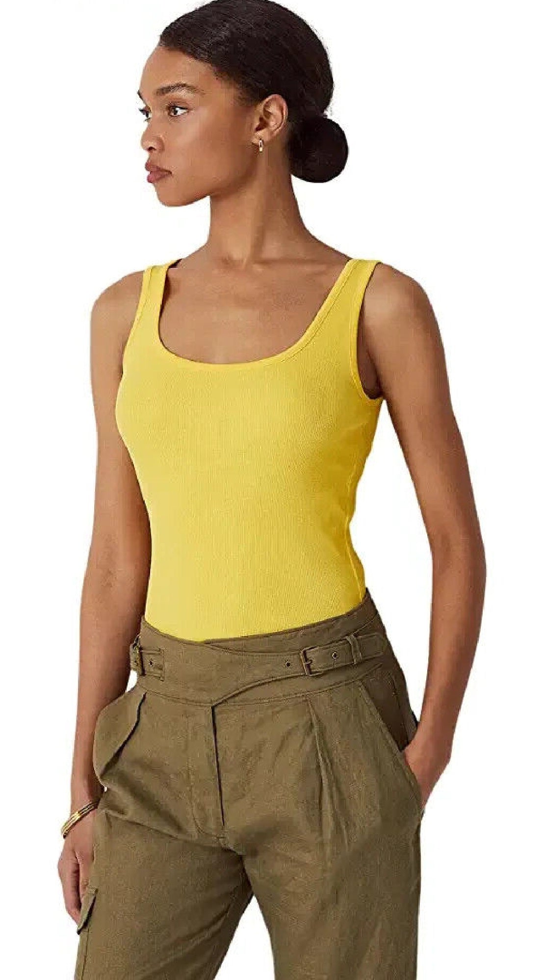 Camiseta regata feminina Ralph Lauren Cotton Blend, amarela, tamanho X-G