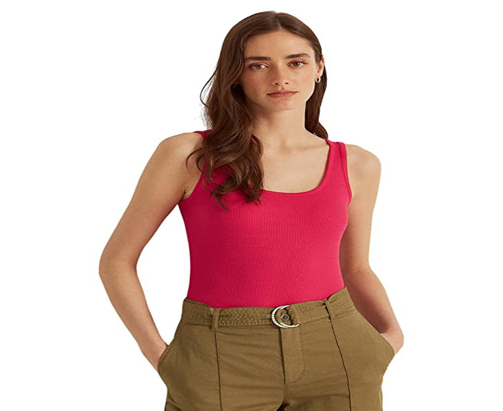 Camiseta regata feminina Ralph Lauren de algodão misto rosa tamanho pequeno