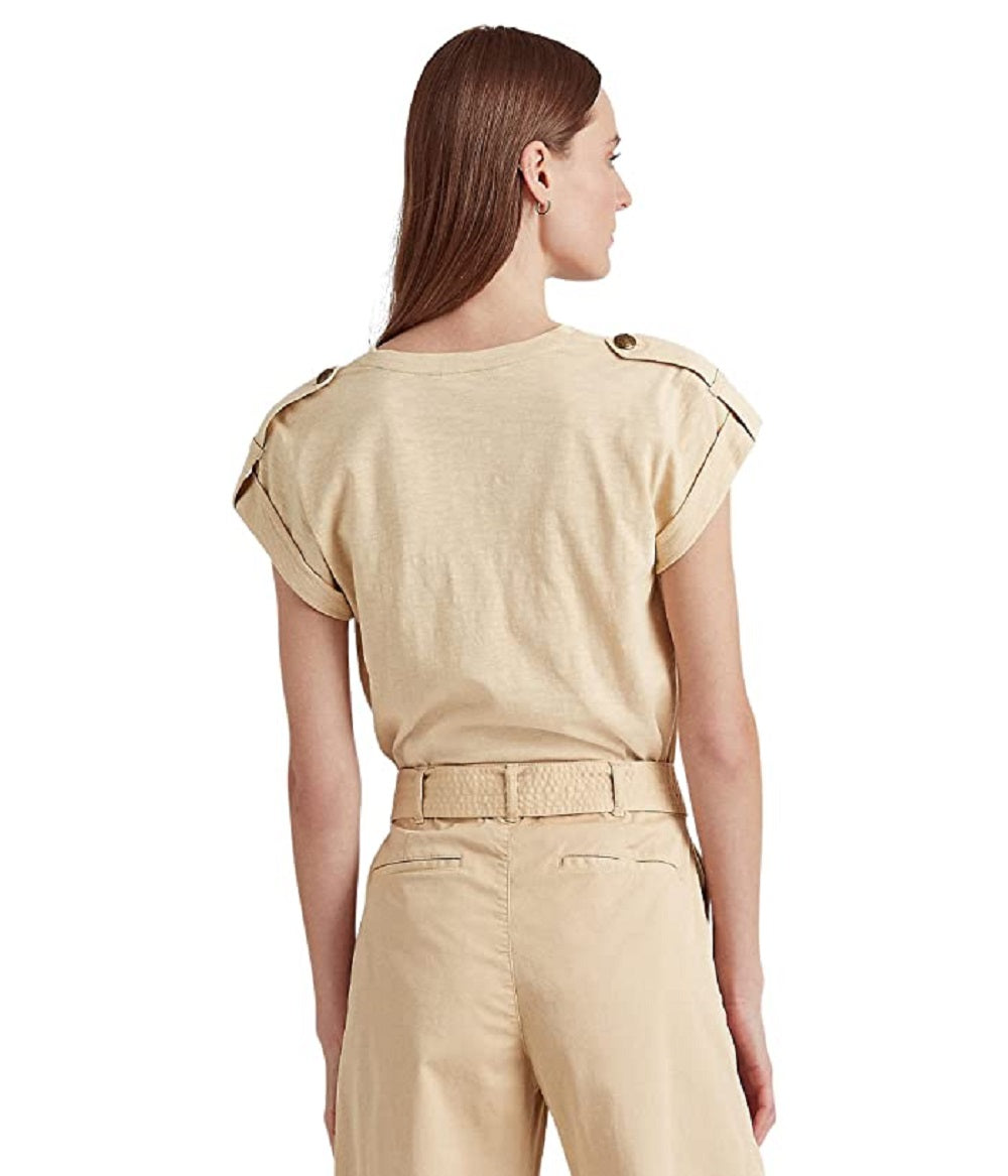 Camiseta Ralph Lauren Feminina Slub Jersey Manga Curta Marrom Tamanho Grande