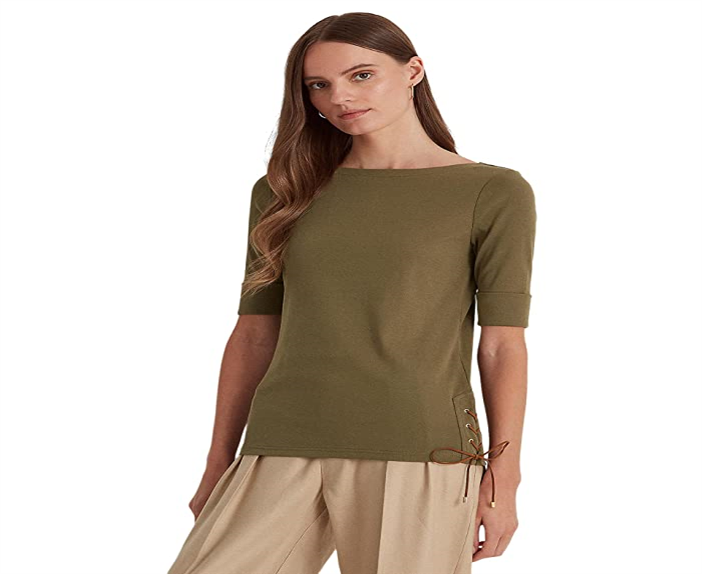 Blusa Ralph Lauren Feminina de Algodão Elástico com Decote Canoa Verde Tamanho X-G