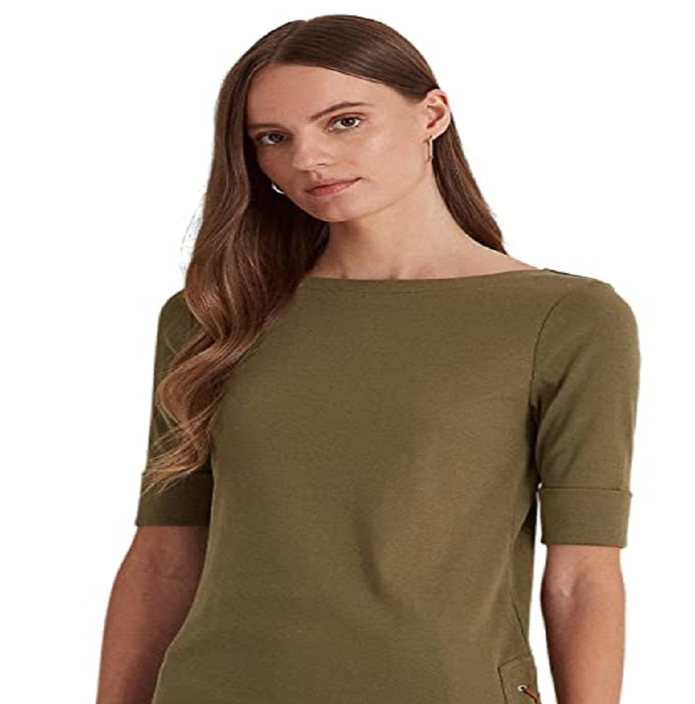 Blusa Ralph Lauren Feminina de Algodão Elástico com Decote Canoa Verde Tamanho X-G