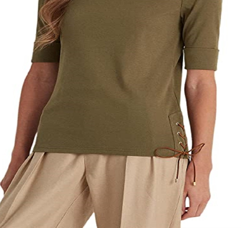Blusa Ralph Lauren Feminina de Algodão Elástico com Decote Canoa Verde Tamanho X-G