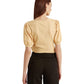 Ralph Lauren Blusa Henley Feminina de Algodão com Manga Bufante Marrom Tamanho Grande