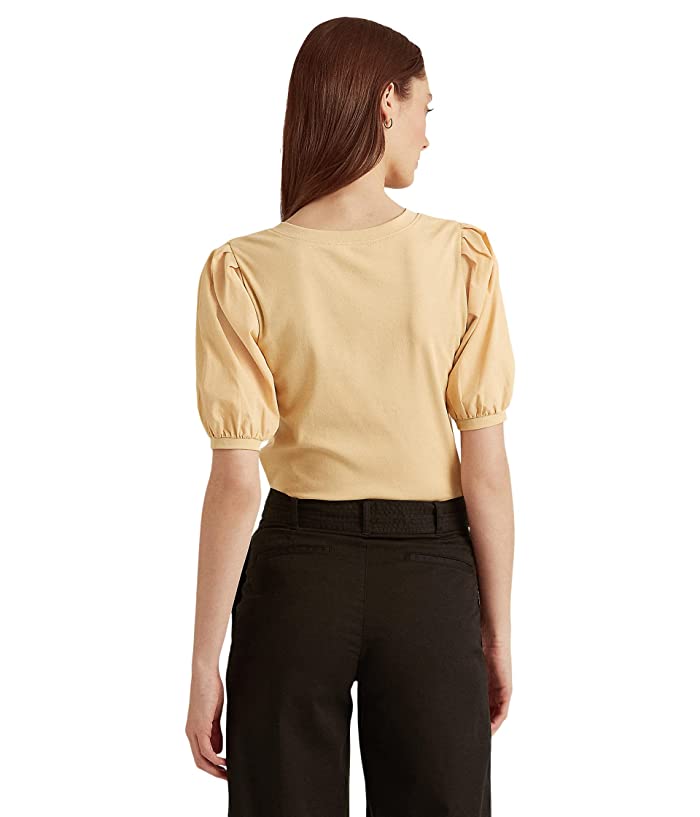 Ralph Lauren Blusa Henley Feminina de Algodão com Manga Bufante Marrom Tamanho Grande