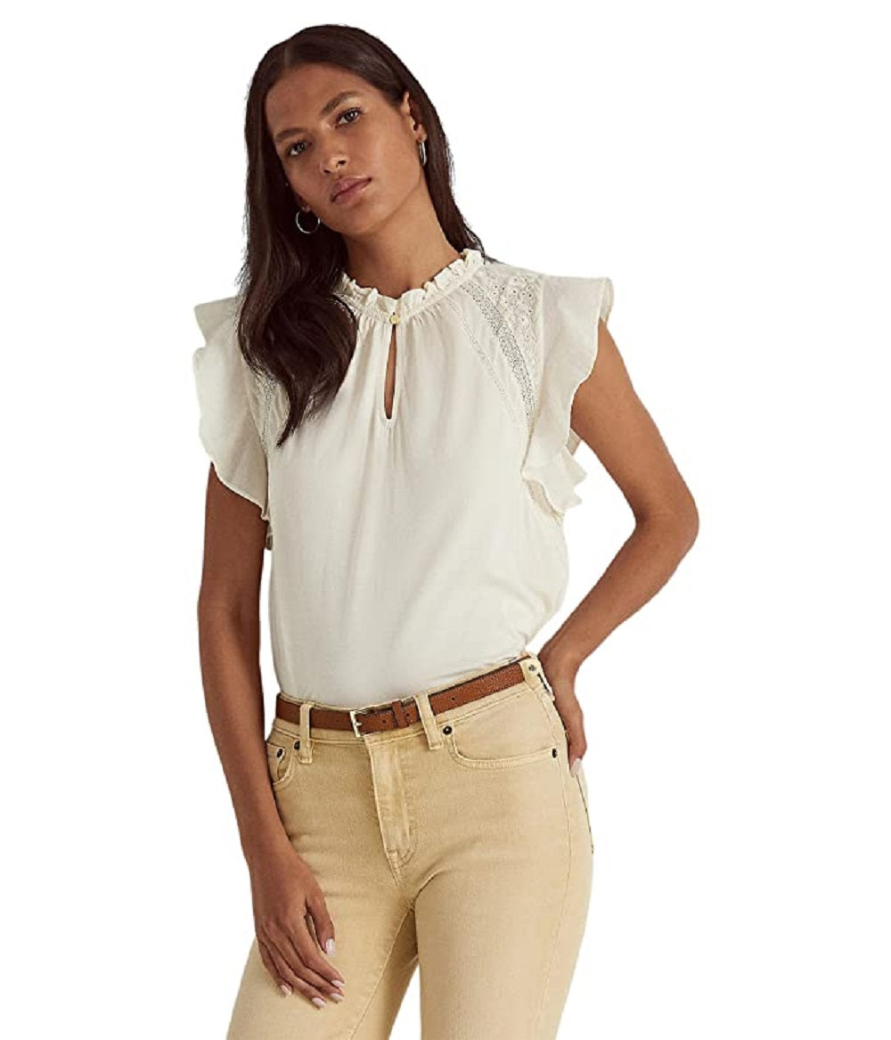 Blusa Ralph Lauren Feminina Manga Flutter Jersey Branca Tamanho P