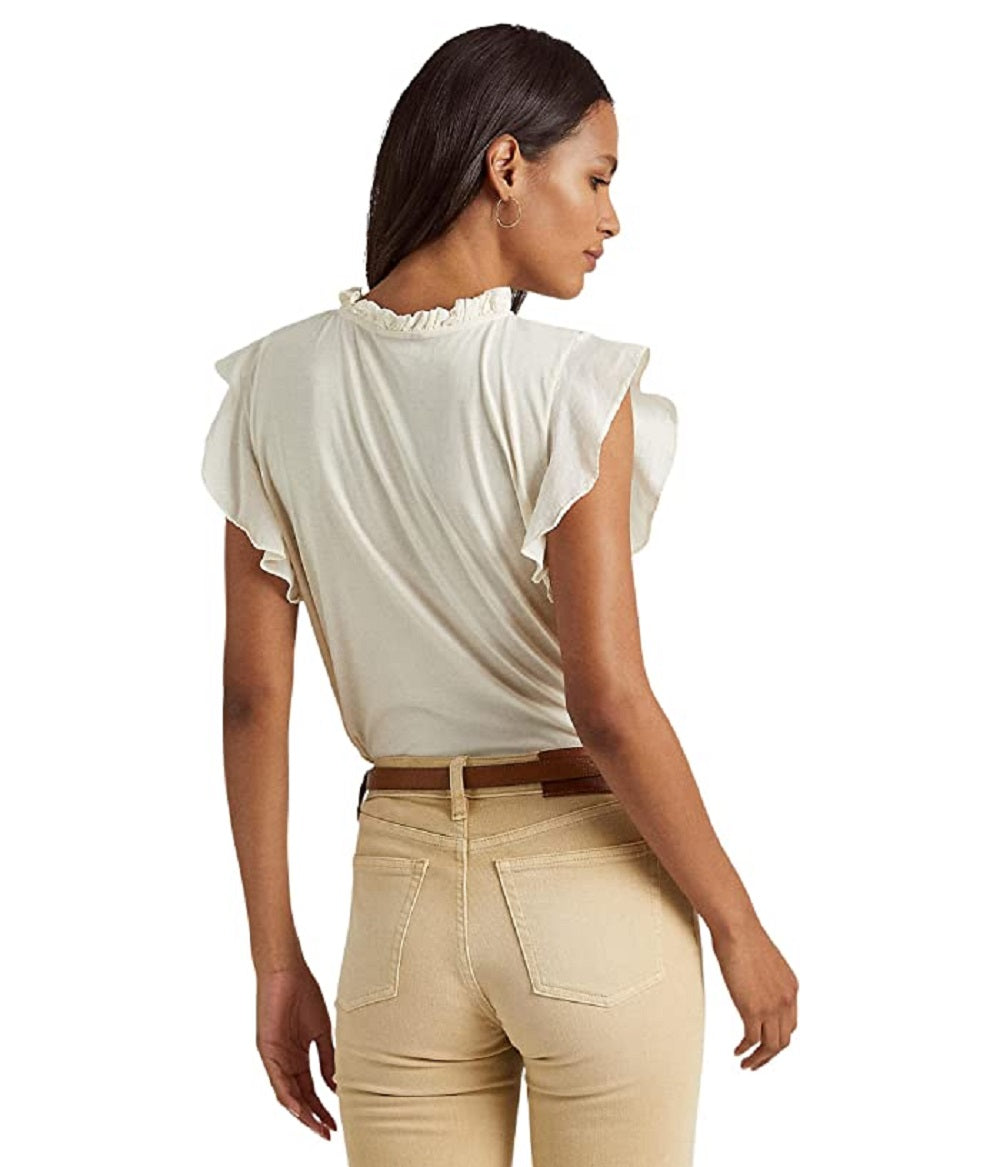 Blusa Ralph Lauren Feminina Manga Flutter Jersey Branca Tamanho P