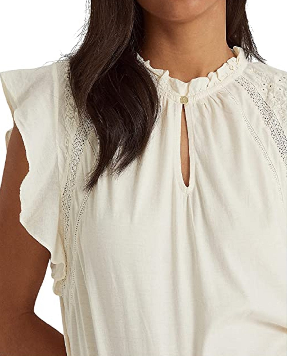 Blusa Ralph Lauren Feminina Manga Flutter Jersey Branca Tamanho P