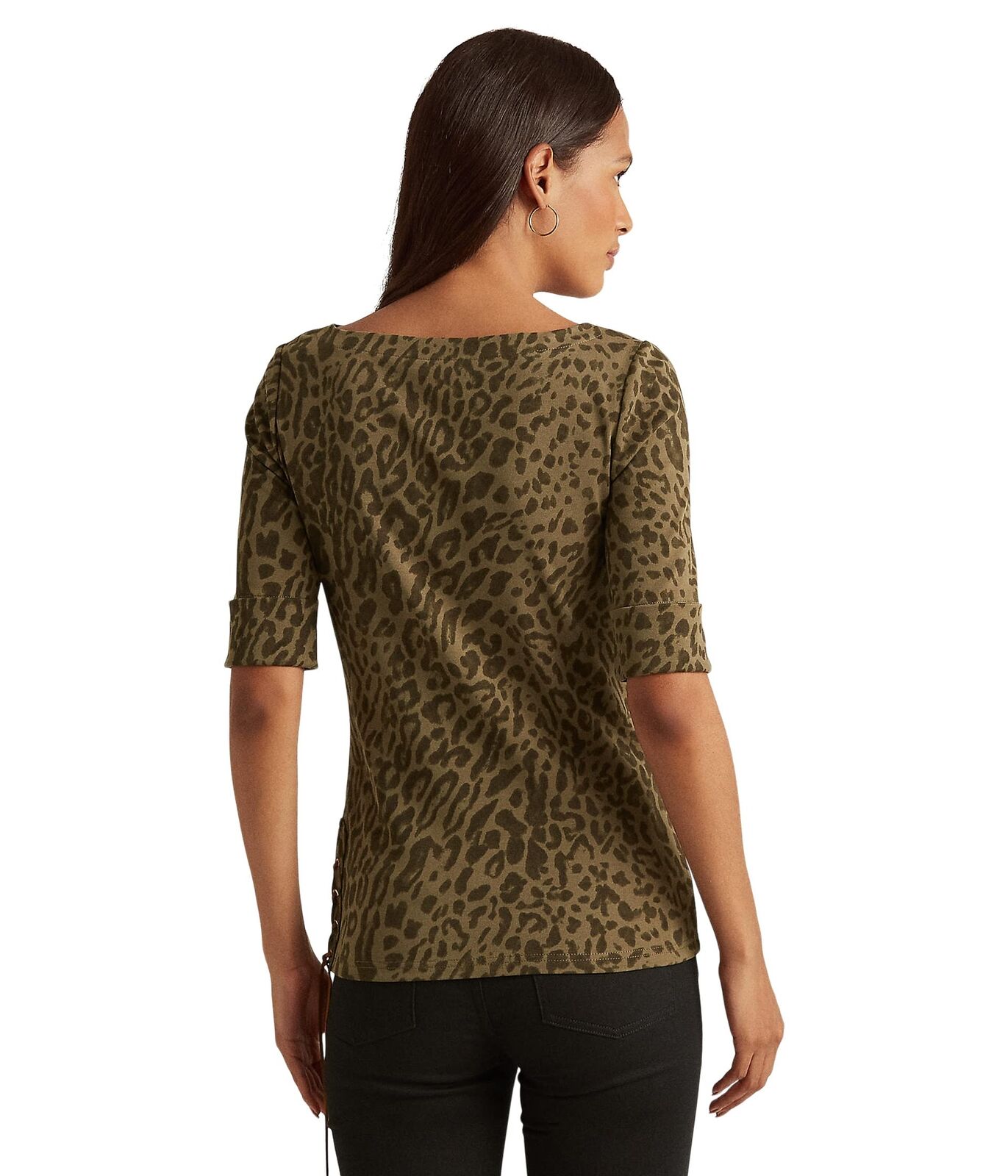 Blusa Ralph Lauren Feminina com Estampa Ocelot e Algodão Elástico e Gola Canoa Verde Tamanho P