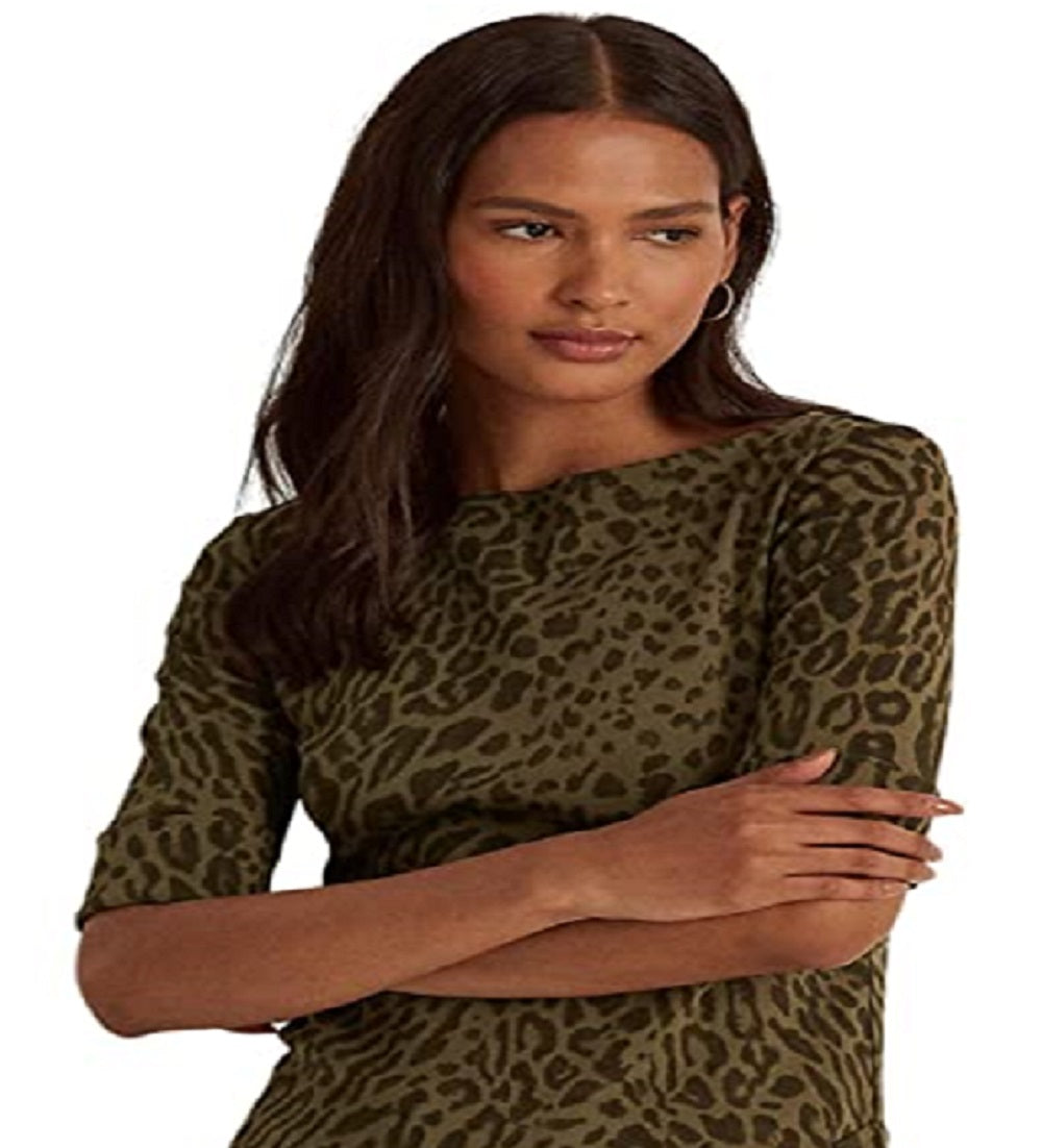 Blusa Ralph Lauren Feminina com Estampa Ocelot e Algodão Elástico, Gola Canoa, Verde, Tamanho X-G