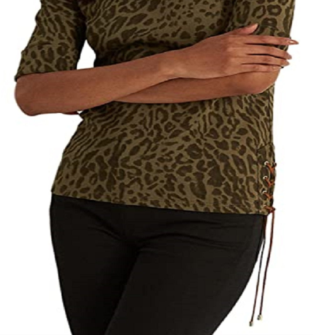 Blusa Ralph Lauren Feminina com Estampa Ocelot e Algodão Elástico, Gola Canoa, Verde, Tamanho X-G