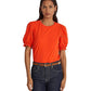 Camiseta Ralph Lauren Feminina Manga Curta com Ilhós e Gola Redonda Laranja Tamanho Grande