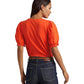 Camiseta Ralph Lauren Feminina Manga Curta com Ilhós e Gola Redonda Laranja Tamanho Grande