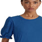 Camiseta Ralph Lauren Feminina Manga Curta com Ilhós e Gola Redonda Azul Tamanho Grande