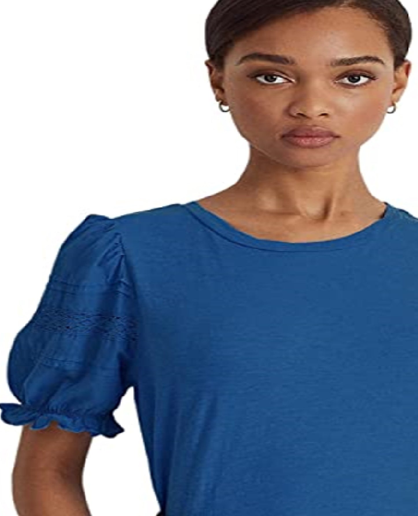 Camiseta Ralph Lauren Feminina Manga Curta com Ilhós e Gola Redonda Azul Tamanho Grande