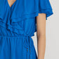 Blusa Ralph Lauren Feminina com Babados, Amarração Lateral na Cintura, Manga Flutuante e Decote Sobrepeliz, Azul, Tamanho Médio