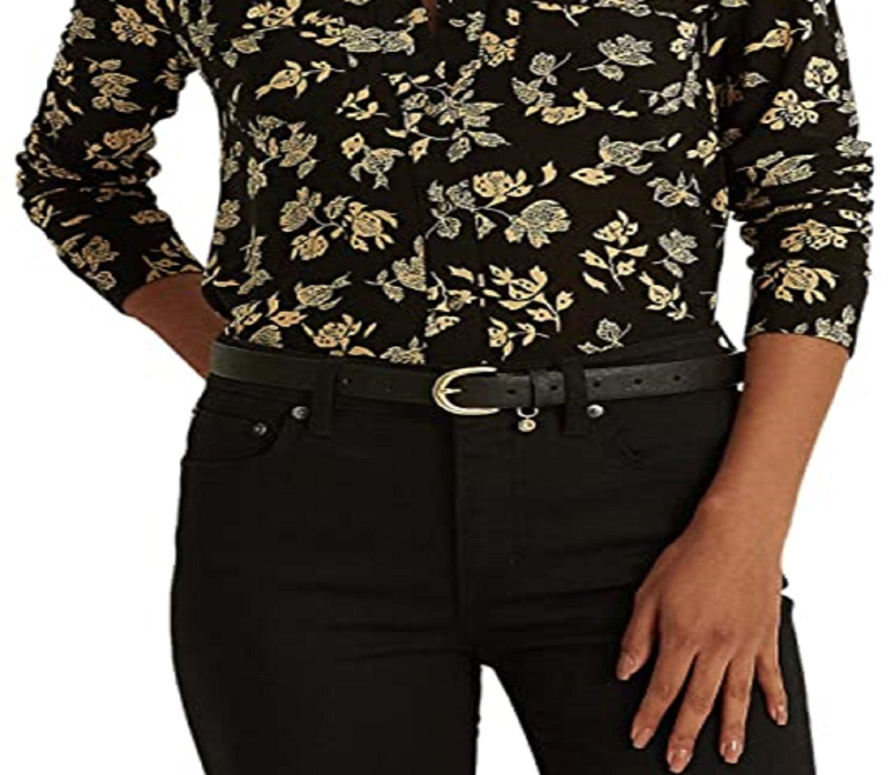 Camisa Ralph Lauren Feminina Floral Stretch Jersey Preta Tamanho Grande