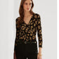 Ralph Lauren Blusa de malha elástica com sobrepeliz floral feminina, preta, tamanho extragrande