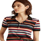 Camisa polo feminina listrada Ralph Lauren Piquet Preta Tamanho Grande