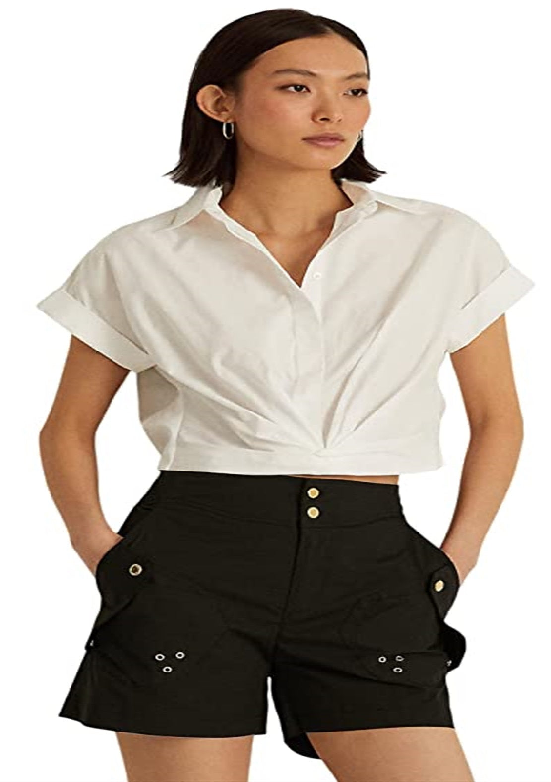 Camisa Ralph Lauren Feminina de Algodão com Frente Torcida, Branca, Tamanho 12