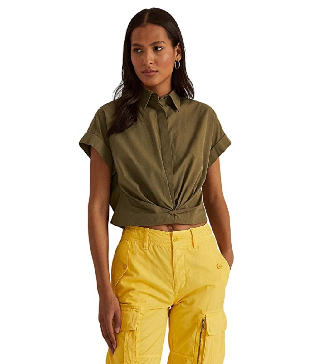 Camisa Ralph Lauren Feminina de Algodão com Frente Torcida, Verde, Tamanho 8