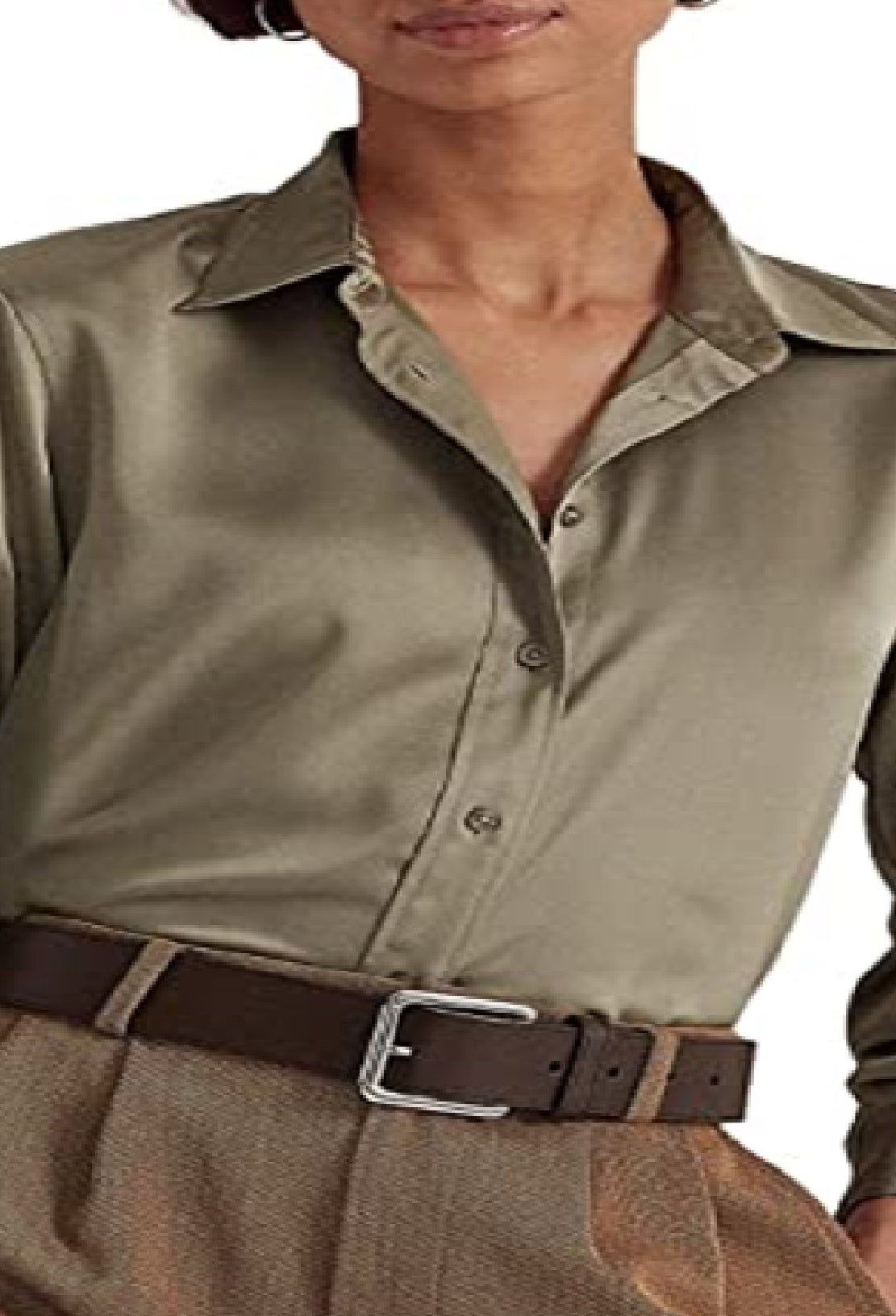 Camisa Ralph Lauren Charmeuse de cetim feminina, verde, tamanho pequeno