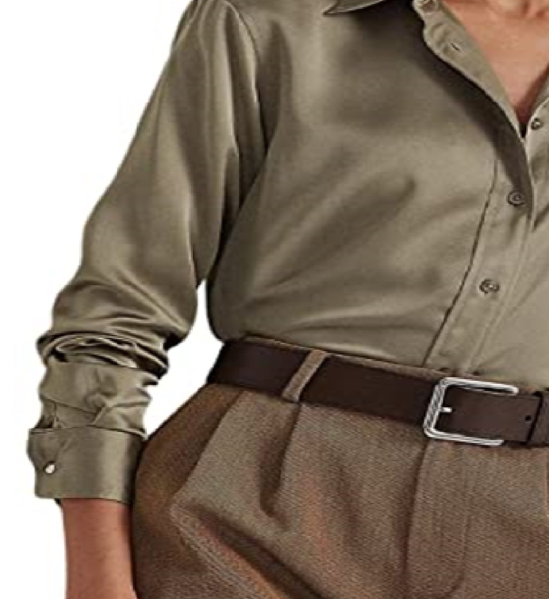 Camisa Ralph Lauren Charmeuse de cetim feminina, verde, tamanho pequeno