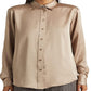 Camisa Ralph Lauren Charmeuse de cetim feminina marrom tamanho grande