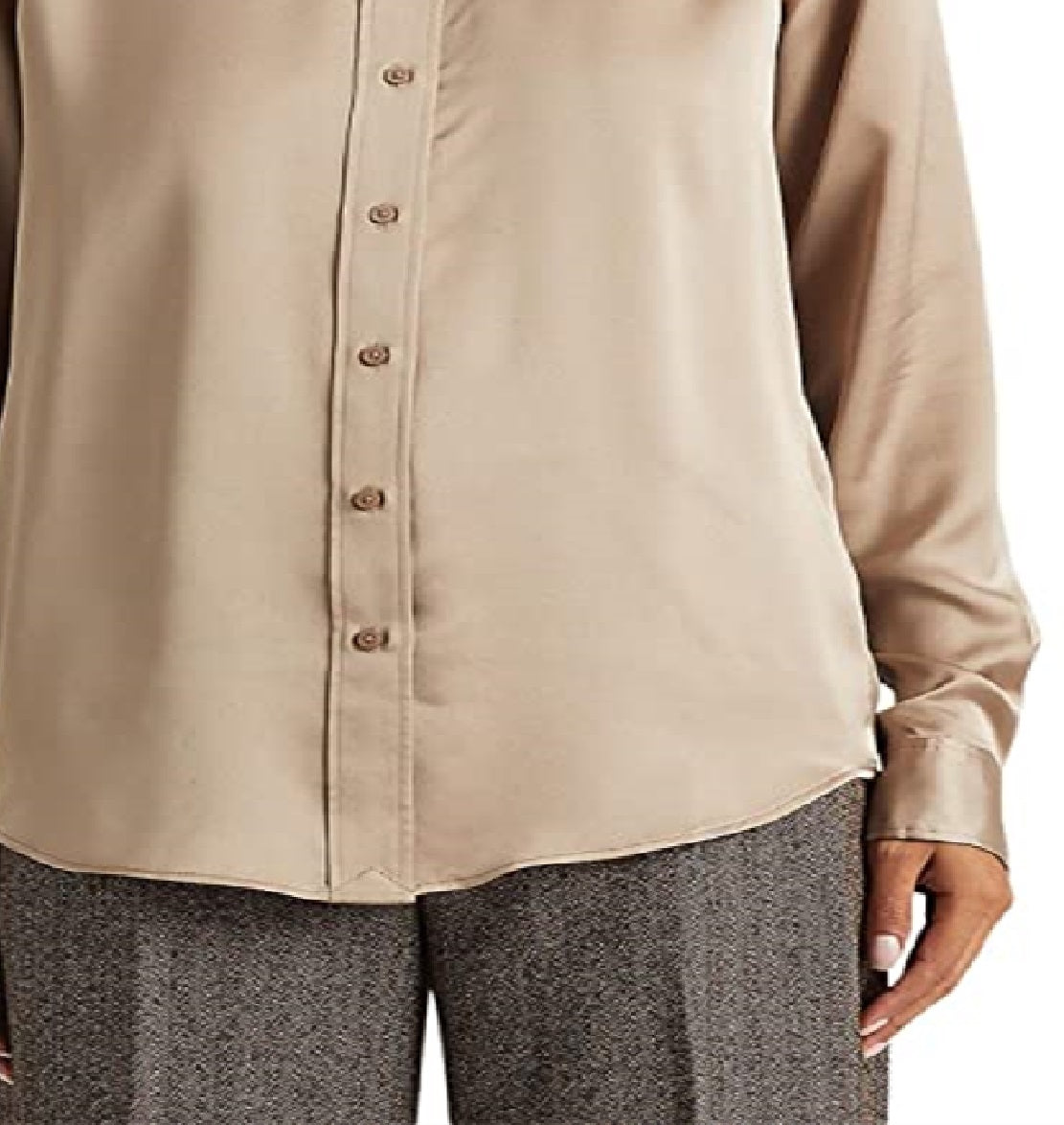 Camisa Ralph Lauren Charmeuse de cetim feminina marrom tamanho grande