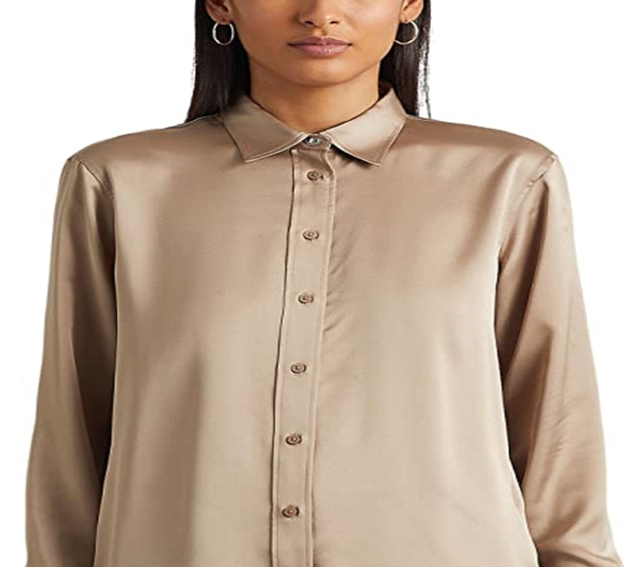 Camisa Ralph Lauren Charmeuse de cetim feminina marrom tamanho pequeno