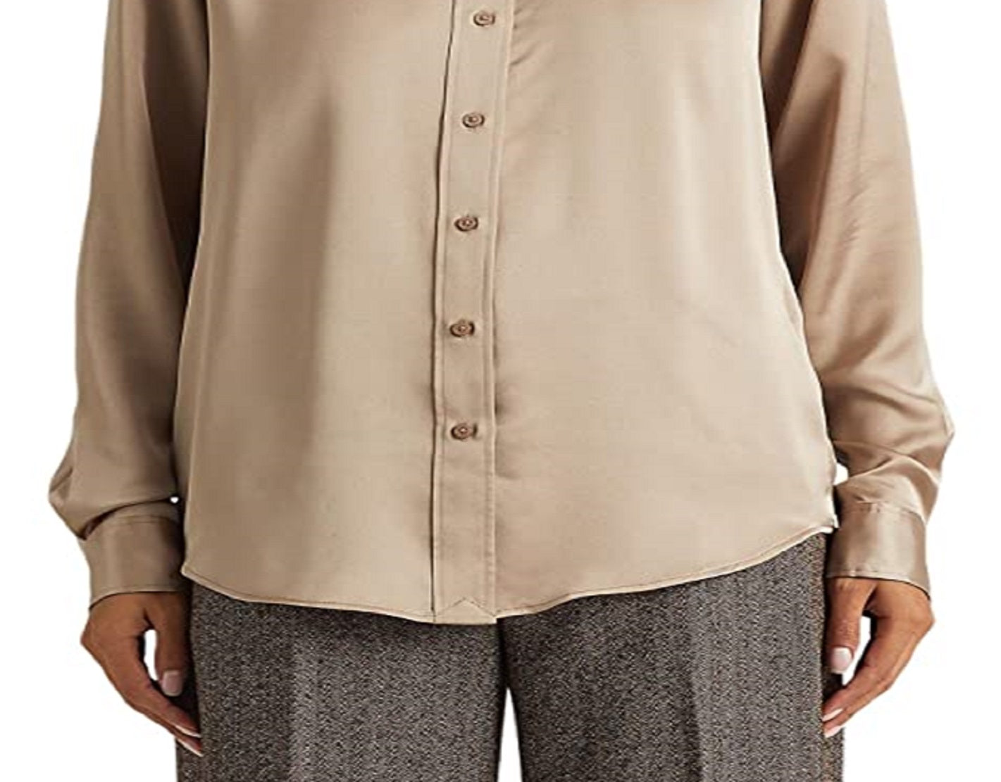 Camisa Ralph Lauren Charmeuse de cetim feminina marrom tamanho pequeno