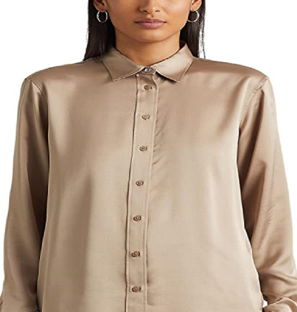 Camisa Ralph Lauren Charmeuse de cetim feminina marrom tamanho X pequeno