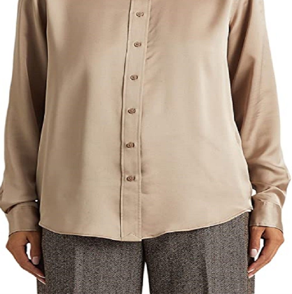 Camisa Ralph Lauren Charmeuse de cetim feminina marrom tamanho X pequeno