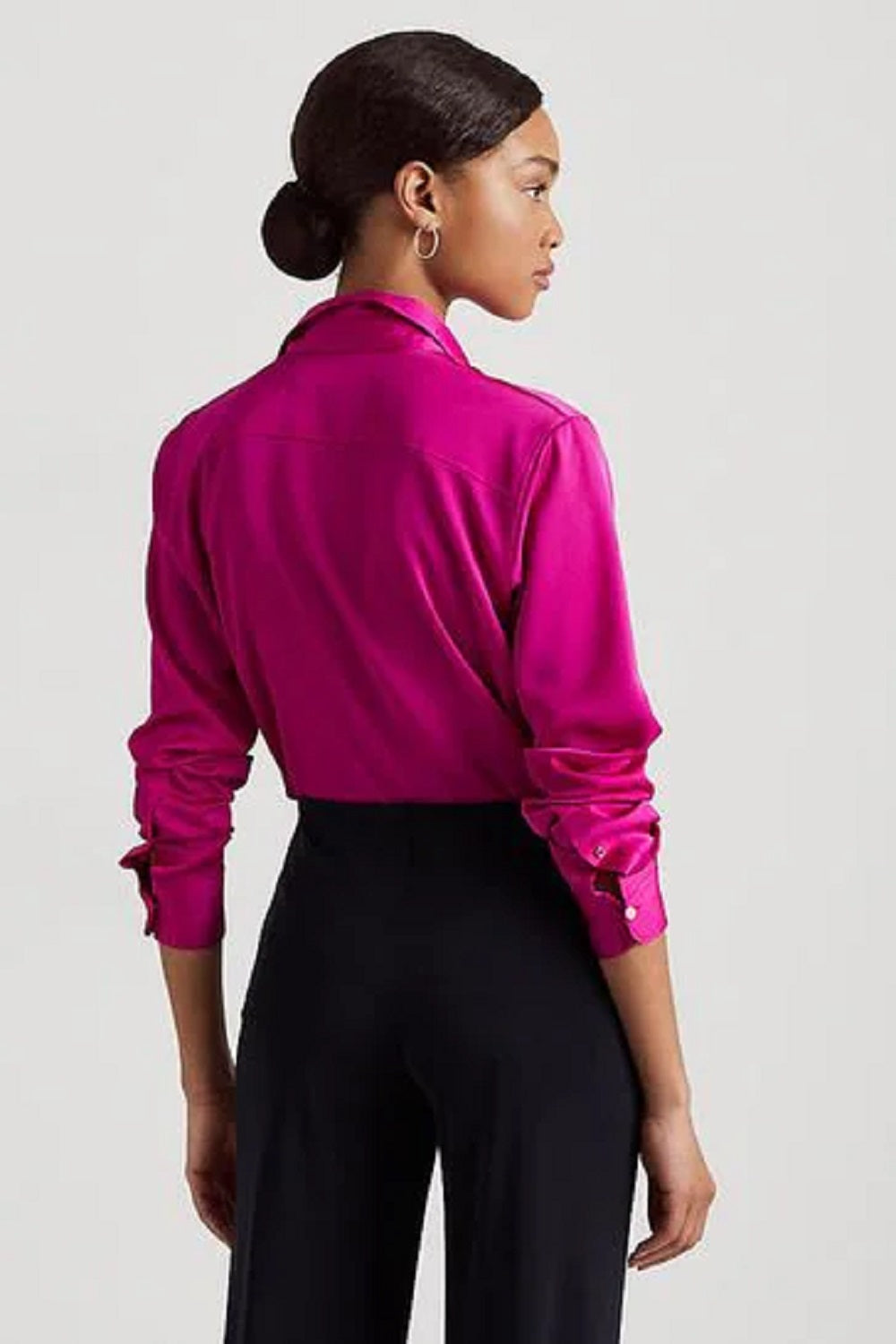 Camisa Ralph Lauren Charmeuse de cetim feminina rosa tamanho X-S