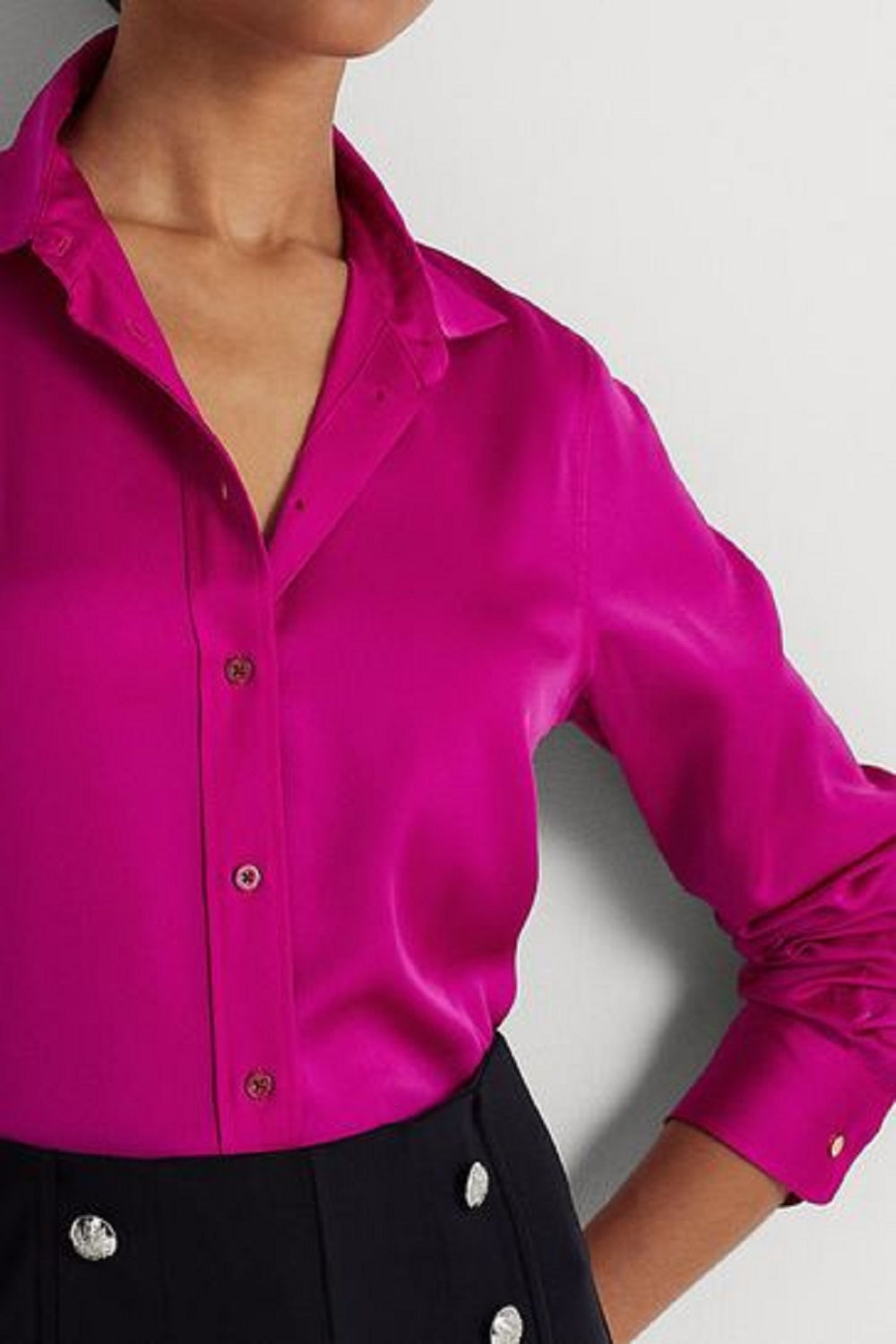 Camisa Ralph Lauren Charmeuse de cetim feminina rosa tamanho X-S