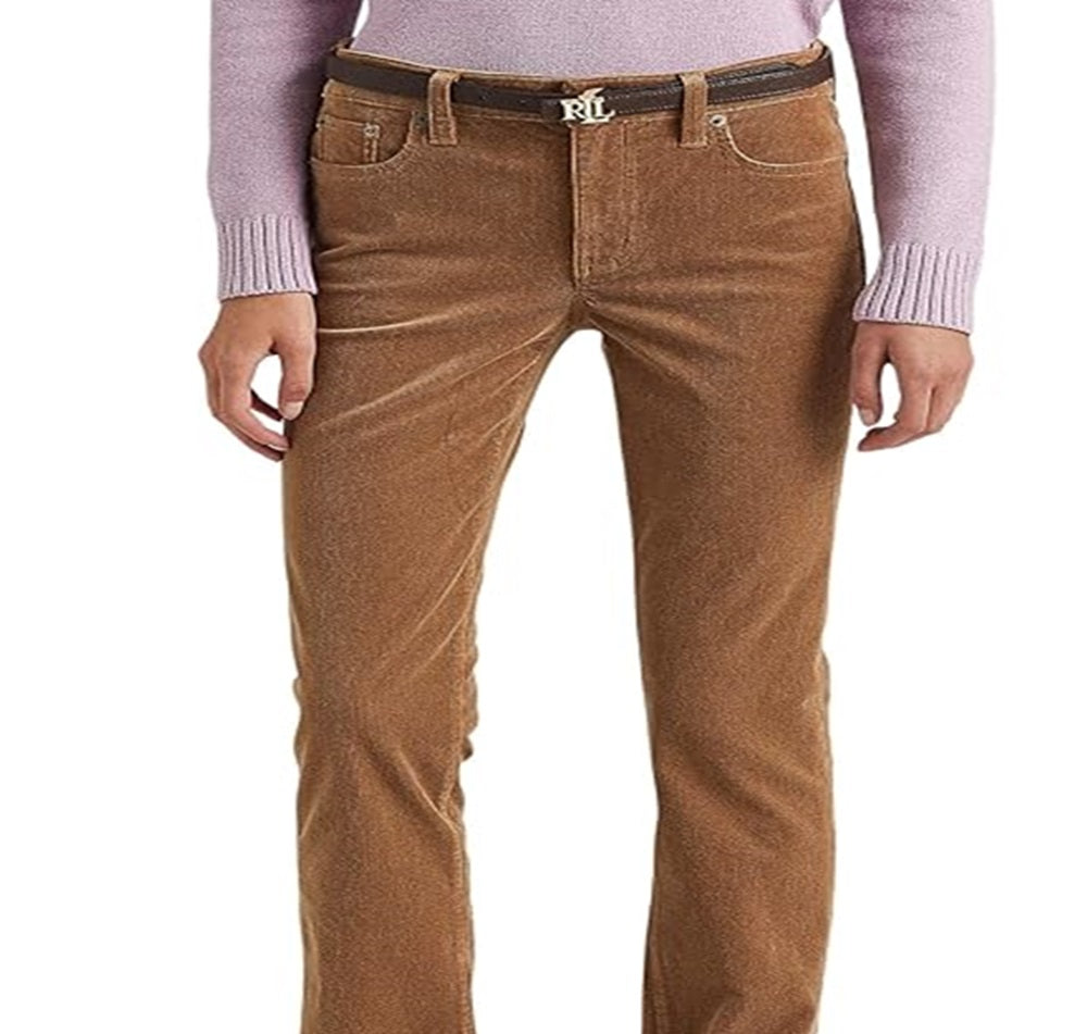 Calça Ralph Lauren Feminina Veludo Cotelê Cintura Média Reta Marrom Tamanho 8
