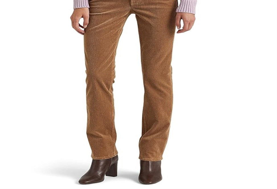 Calça Ralph Lauren Feminina Veludo Cotelê Cintura Média Reta Marrom Tamanho 8