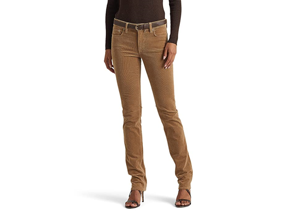 Calça Ralph Lauren Feminina Veludo Cotelê Cintura Média Reta Marrom Tamanho 10
