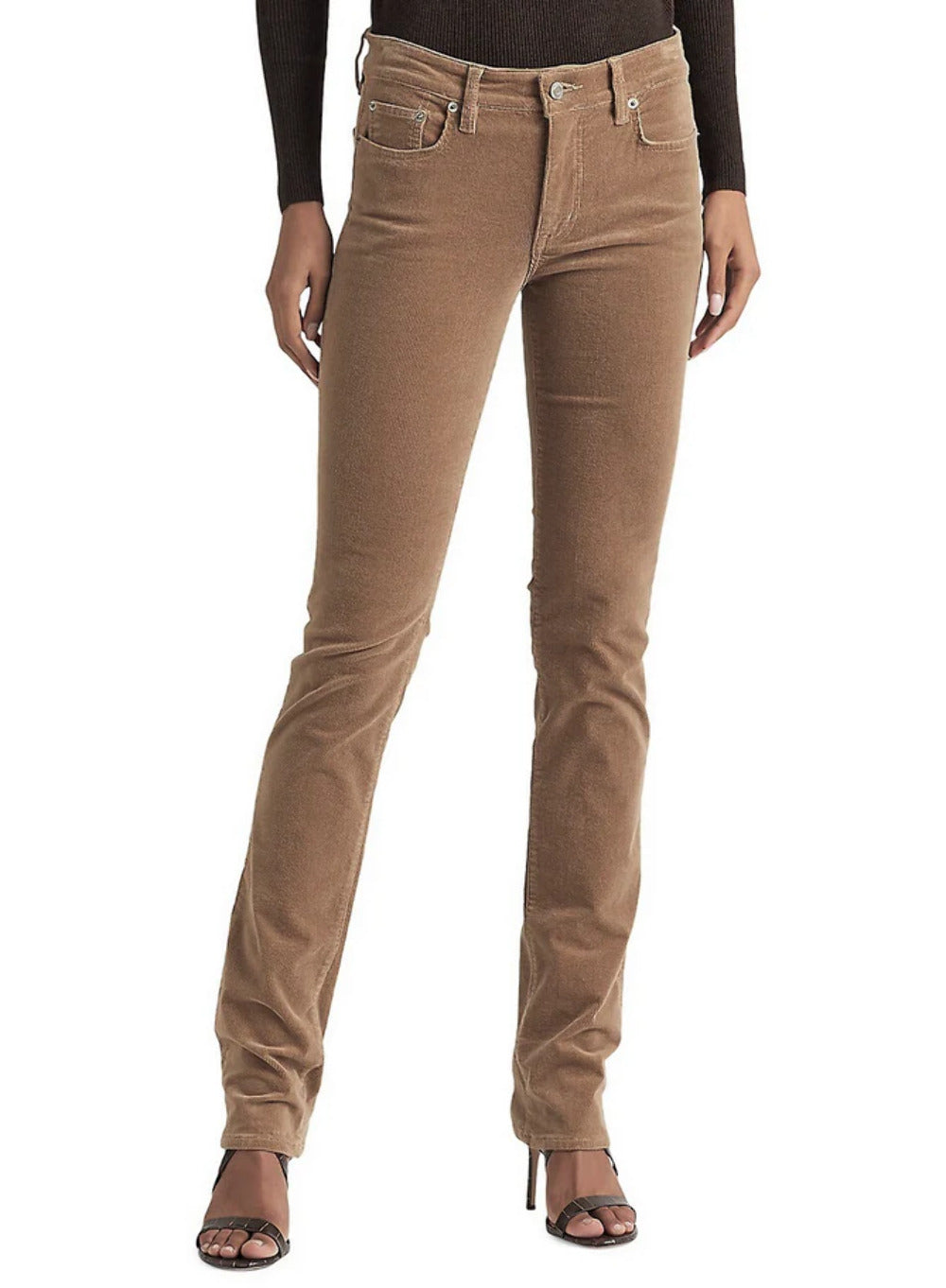 Calça Ralph Lauren Feminina Veludo Cotelê Cintura Média Reta Marrom Tamanho 16
