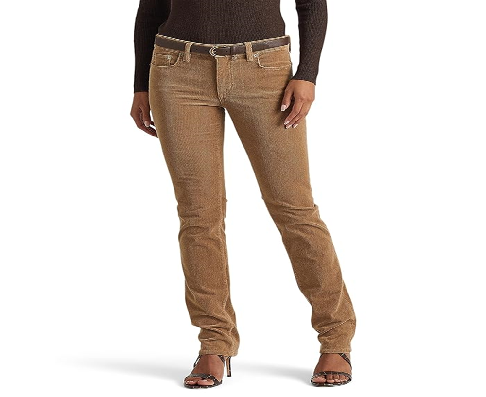 Calça Ralph Lauren Feminina Veludo Cotelê Cintura Média Reta Marrom Tamanho 16